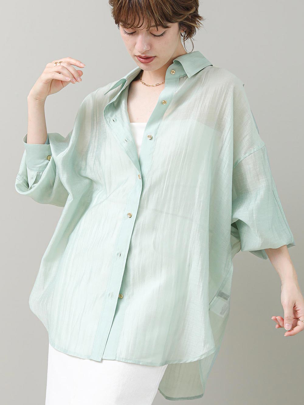 Linen blend sheer shirt