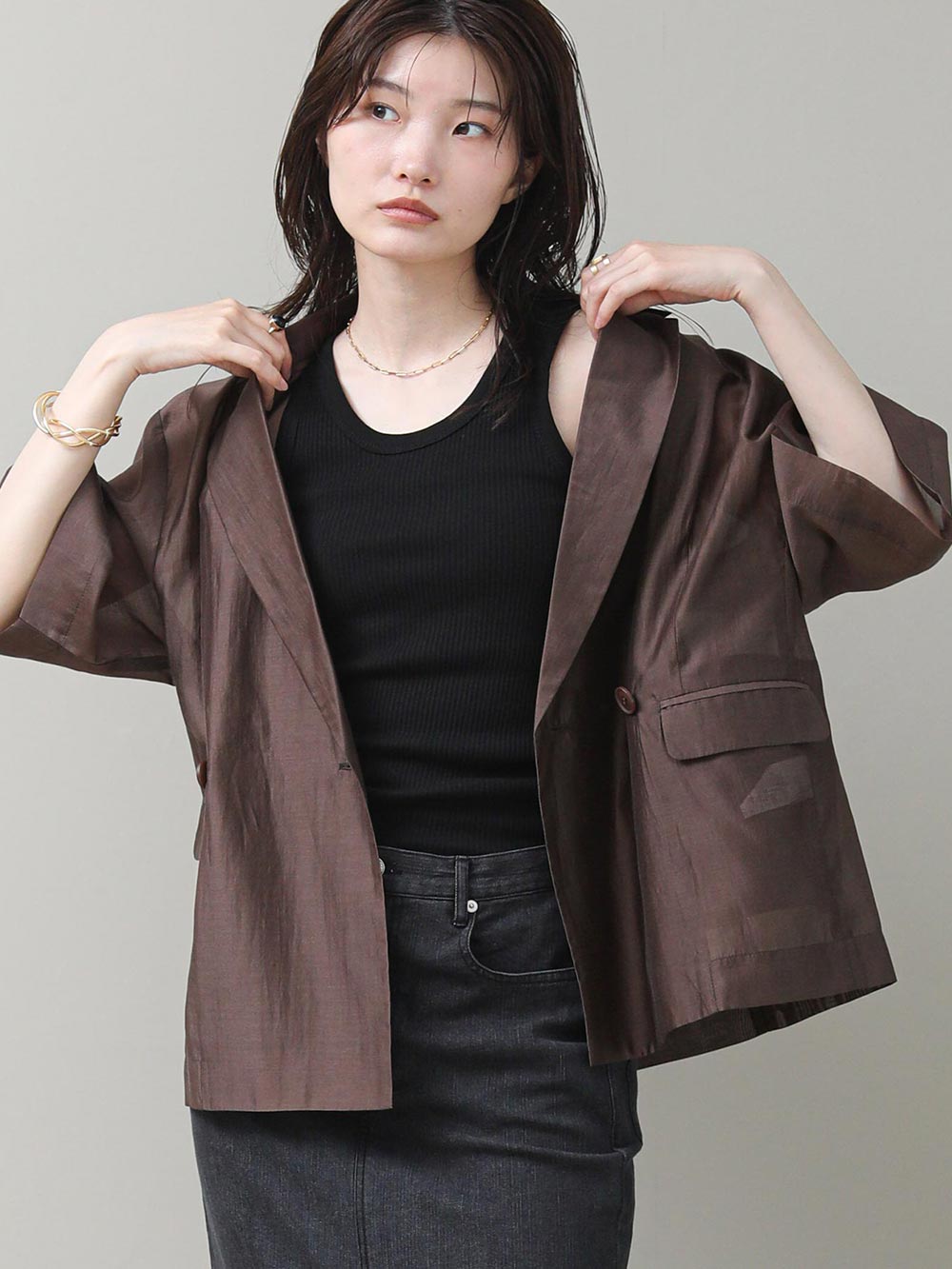 Sheer Half-Sleeve Tailored Jacket