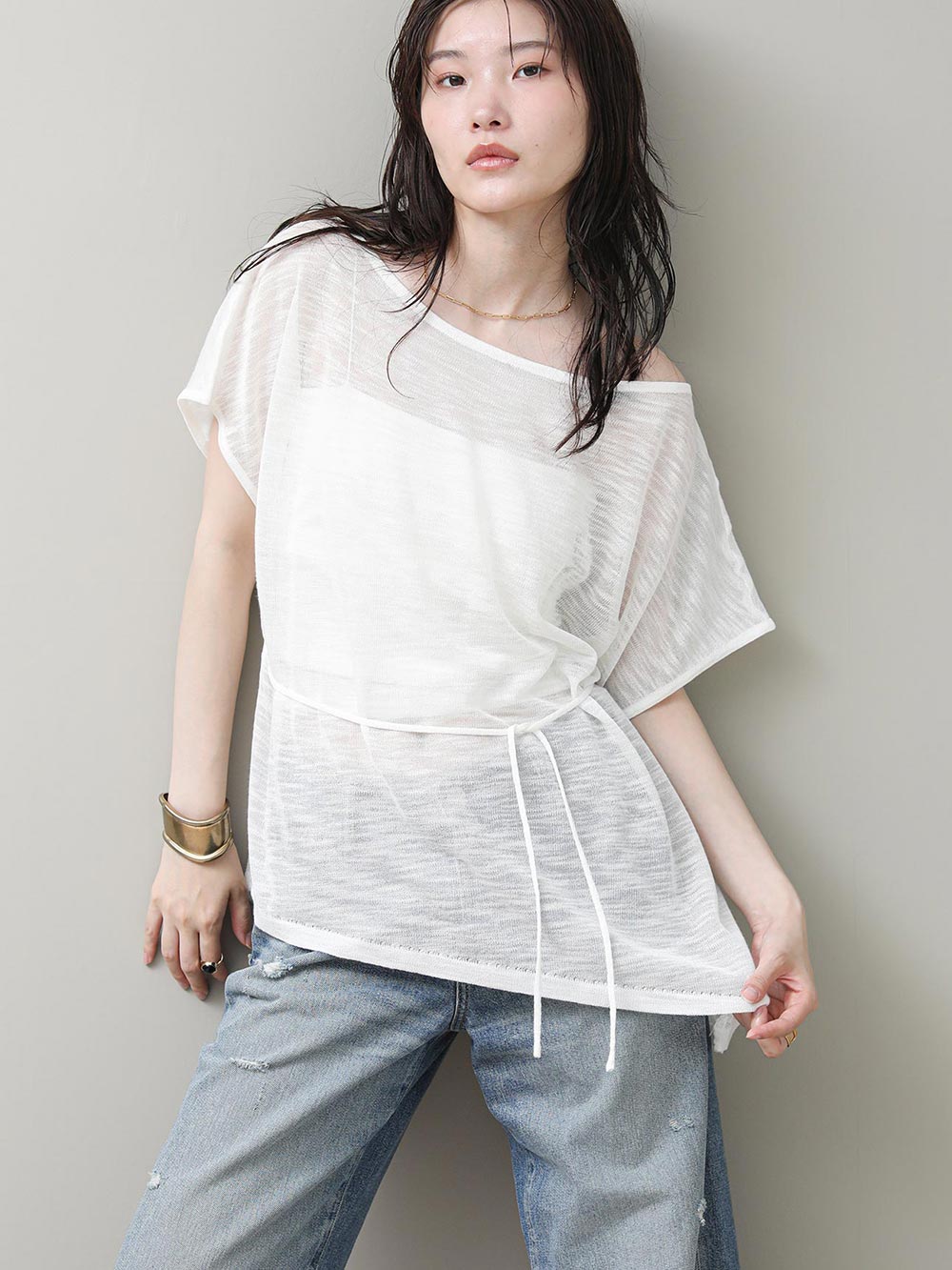 Sheer Asymmetric 2-Way Pullover